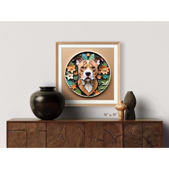 Pit Bull Terrier Papercut Art: 12x12 Red AmStaff Dog Pet Portrait Digital Print - Picture 4 of 7